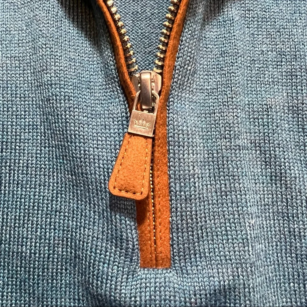 PETER MILLAR Merino Wool Silk blend Quarter Zip Long Sleeve Pullover Medium Teal - Picture 3 of 8
